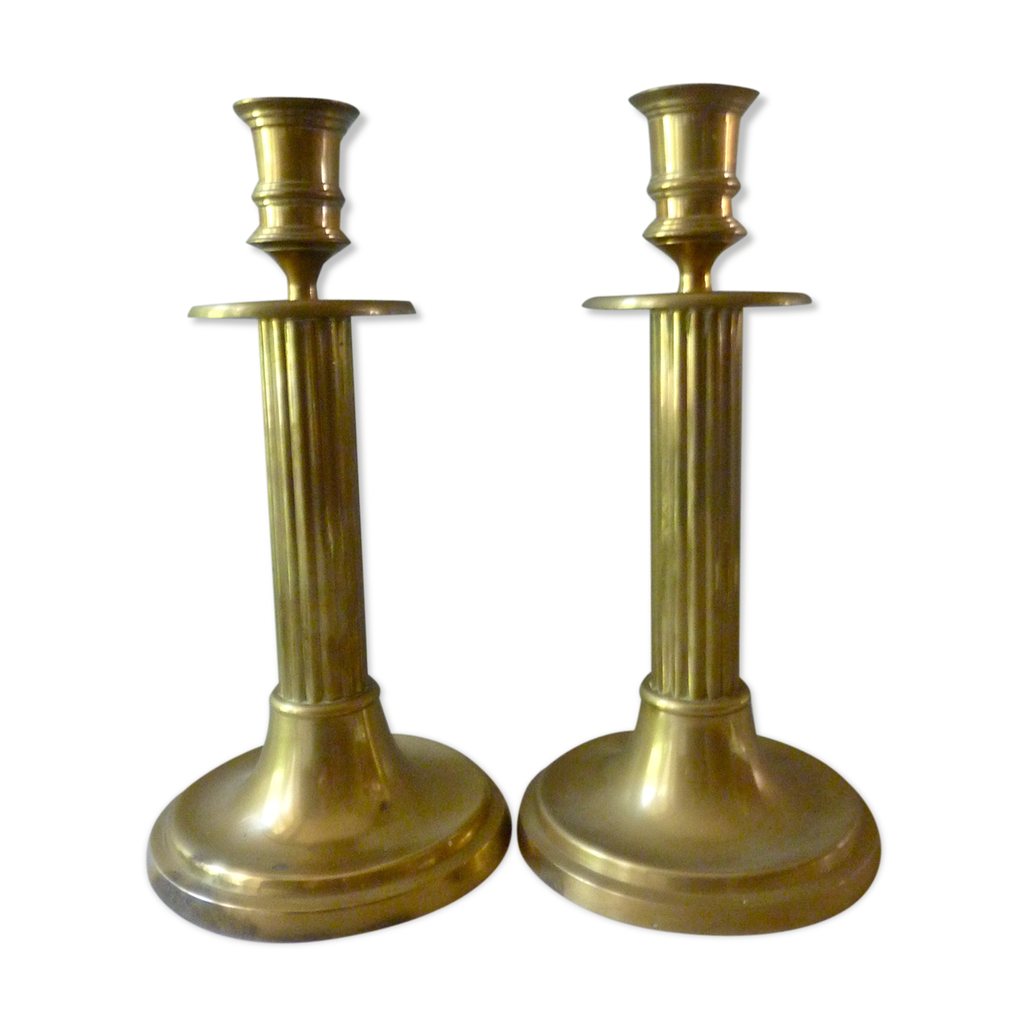 Pair of candlesticks yellow brass fluted barrels
