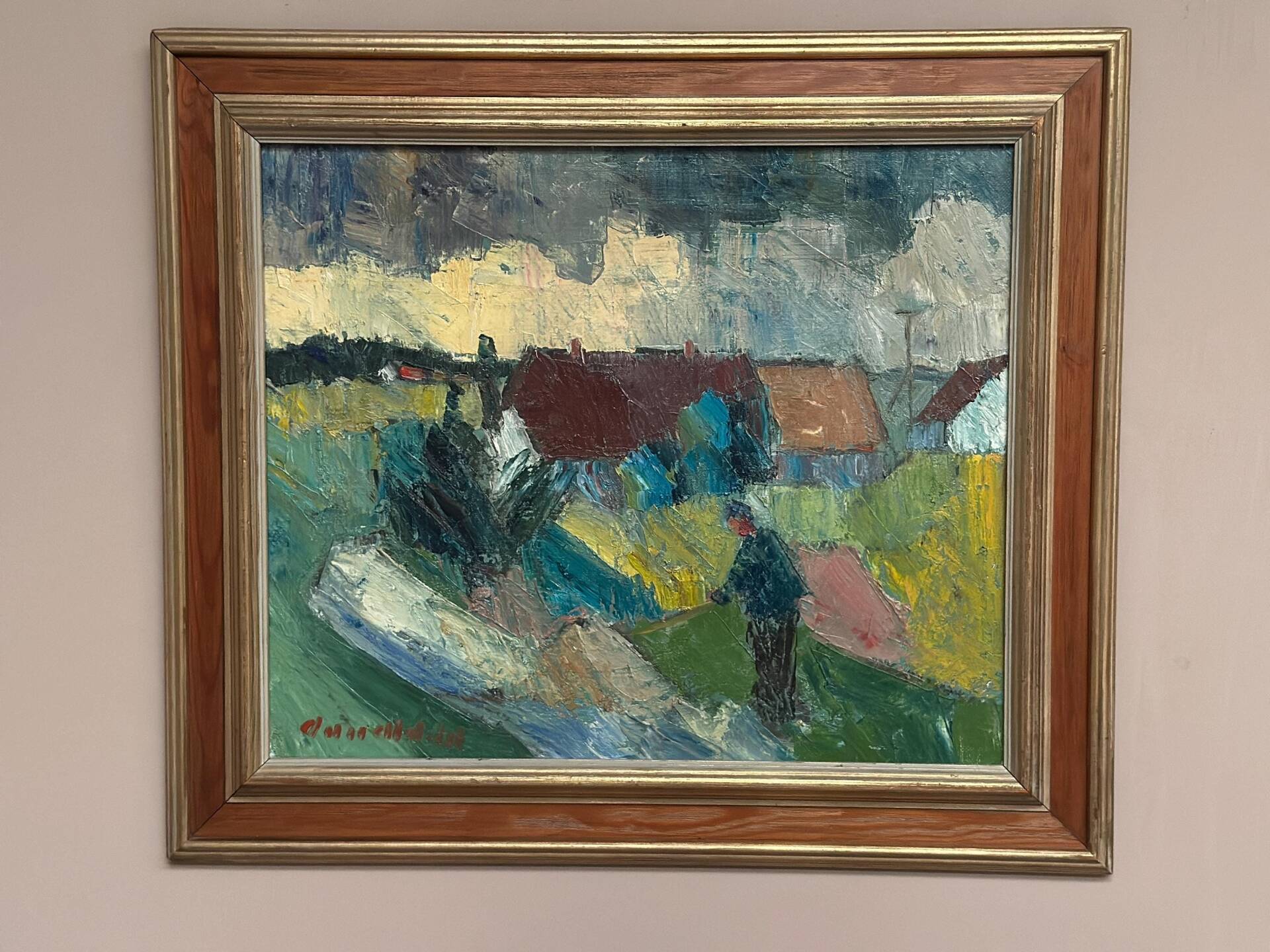 Huile sur toile suédoise – « Fermes » par Arnold William Pedersen