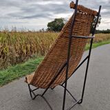 Fauteuil vintage en métal et osier grand modèle