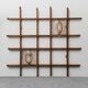 2-light wall lamp with teak grid frame mazzega 1960s vintage modern antique