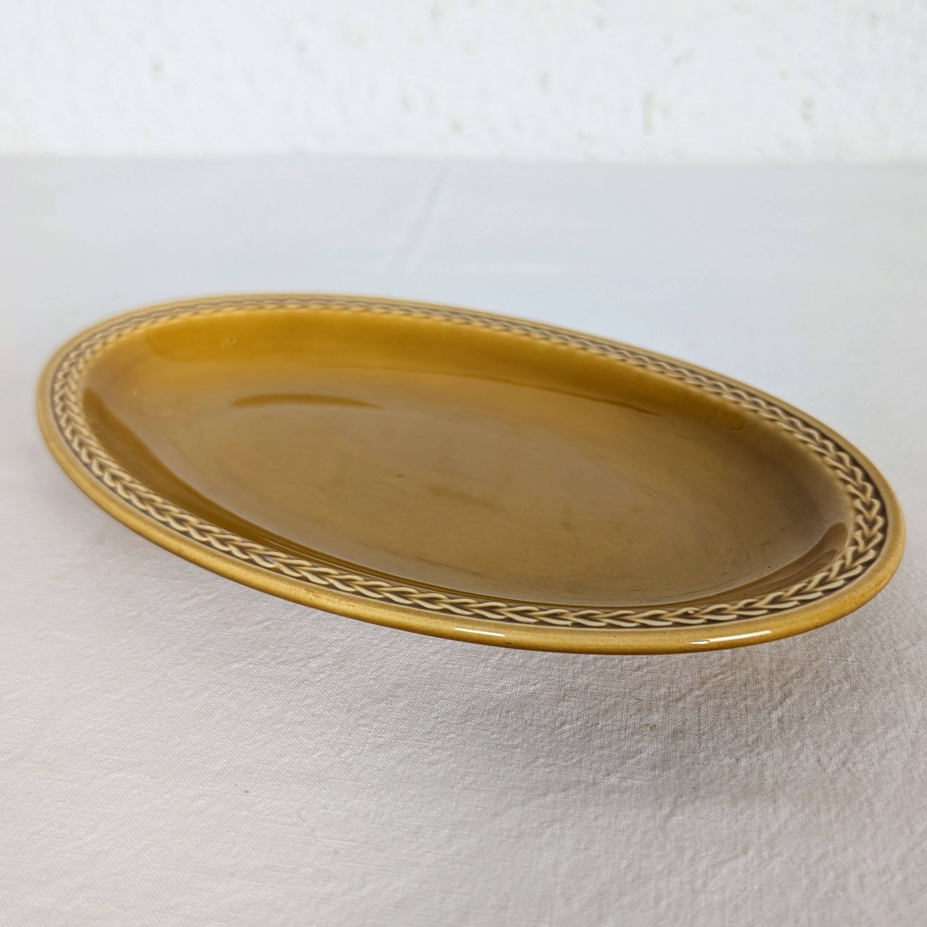 Mustard yellow ceramic platter Salins France