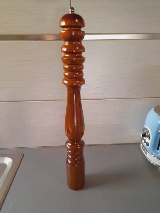 Large vintage turned wooden pepper mill