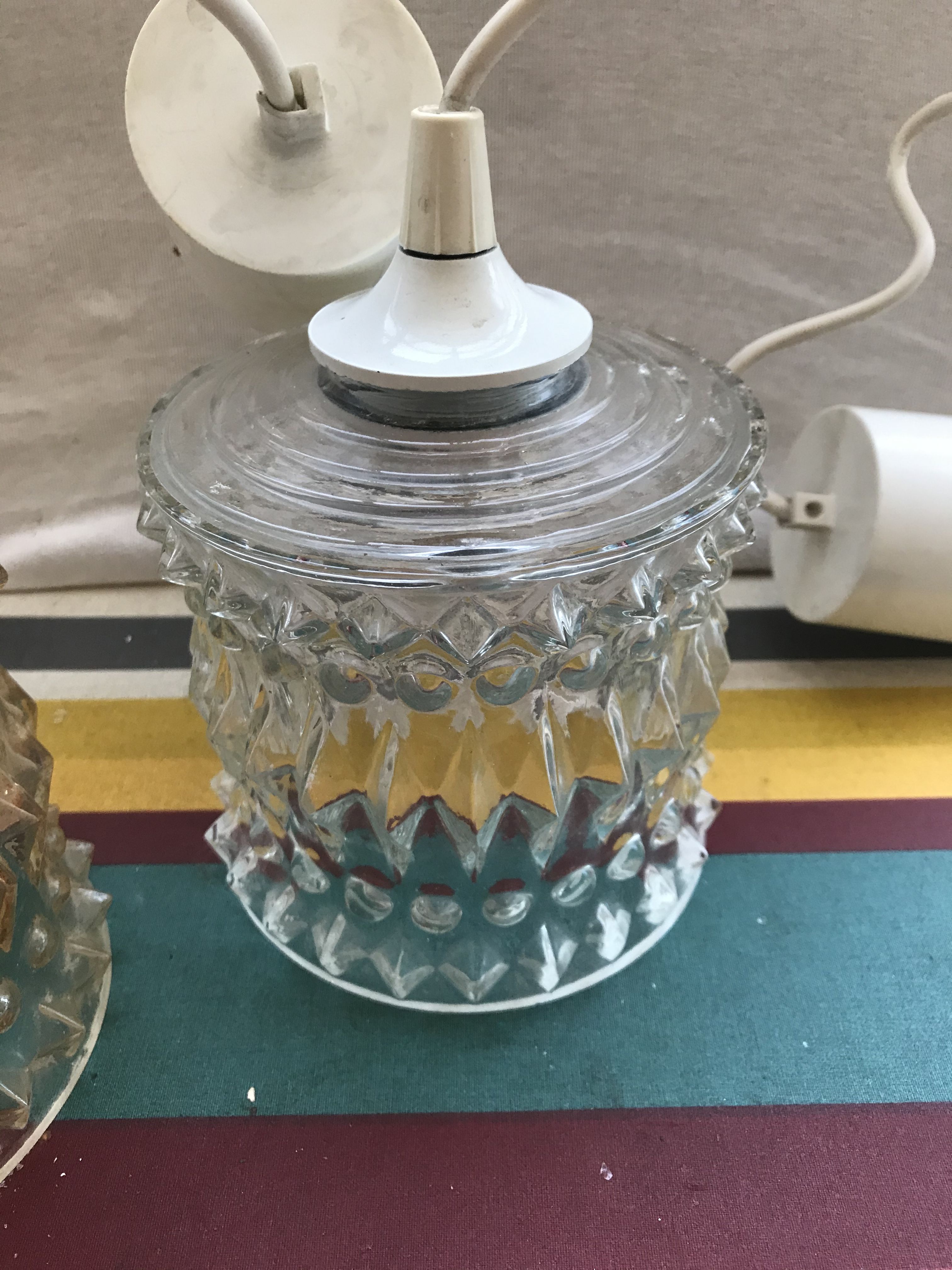 Lot of 3 suspensions ancient reflector glass molded irisé years 70 vintage