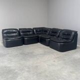 Modular black leather element sofa, 1970s