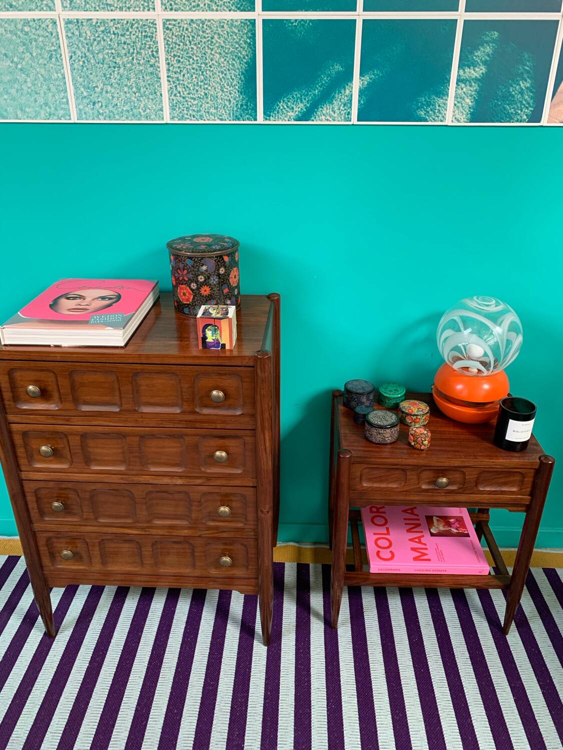Vintage chest of drawers and bedside table set