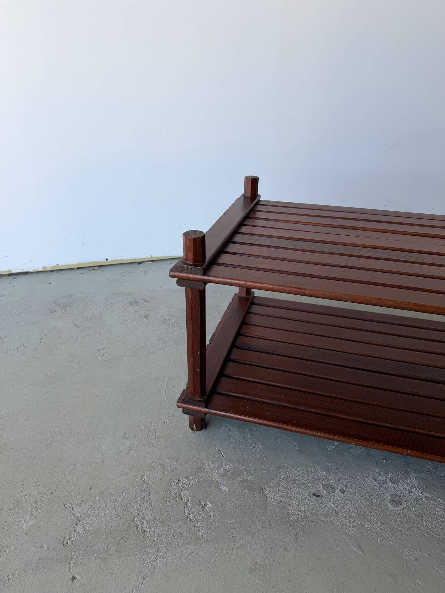 Pine slatted coffee table in vintage 1970s Scandinavian design.