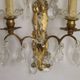 Pair of French Double Brass & Glass Wall Lights Adorned With Crystals