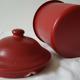 Vintage red metal pots kitchen storage