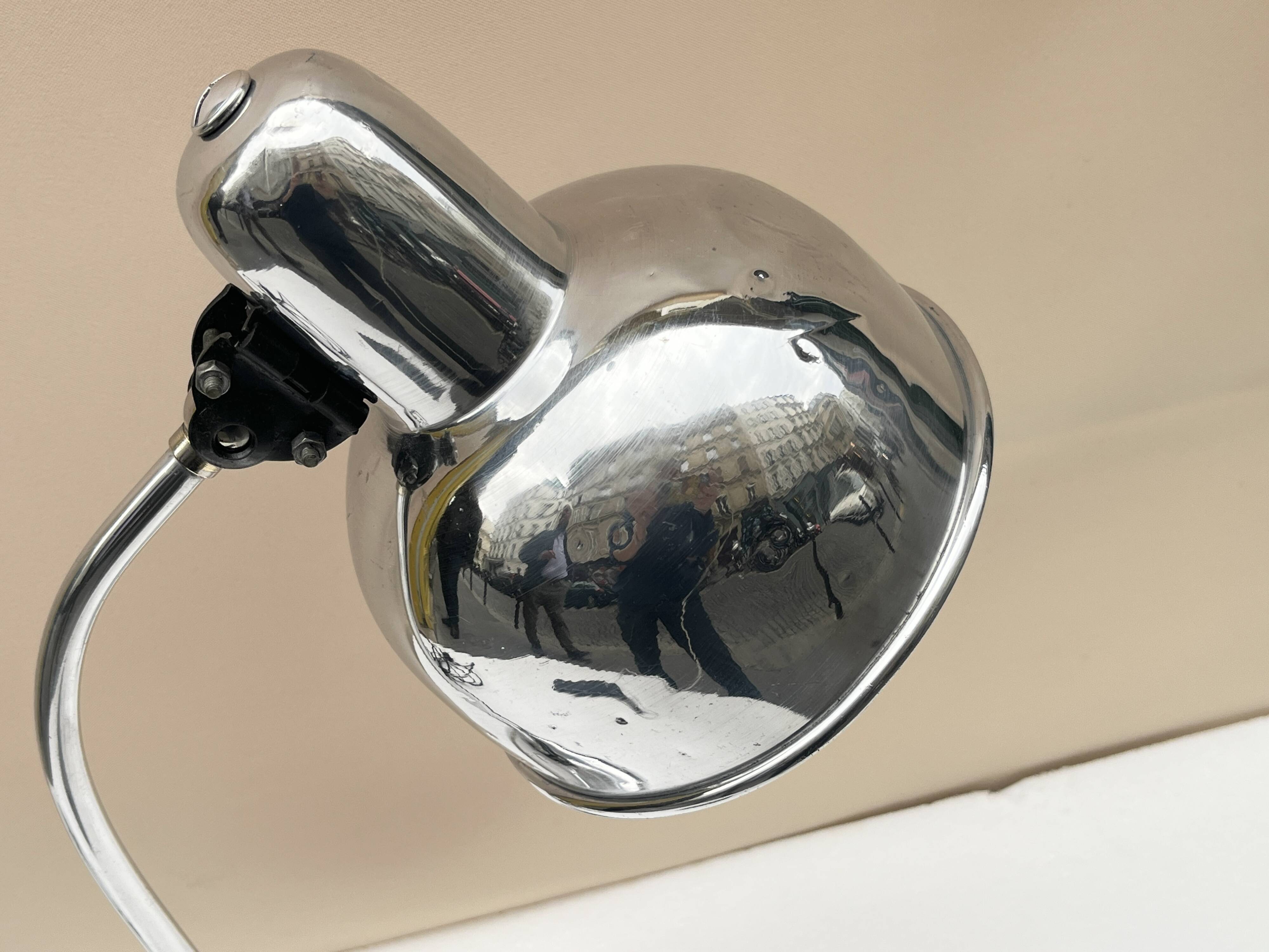 Industrial swan neck desk lamp 1950 in polished metal Bauhaus type