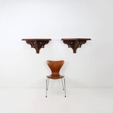 Pair of 2 Antique carved oak Church Wall Consoles, France ca. 1850