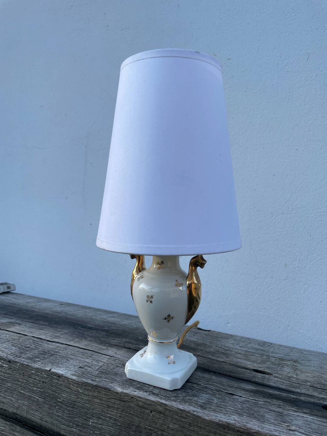 White and gold Limoges porcelain lamp