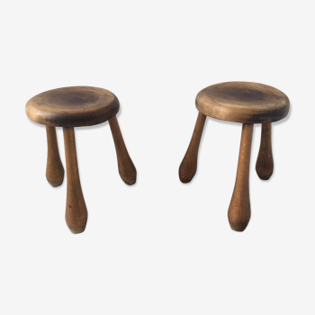 Pair of wooden tripod farm stools - 20th