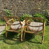Vintage 1970s rattan armchair pair