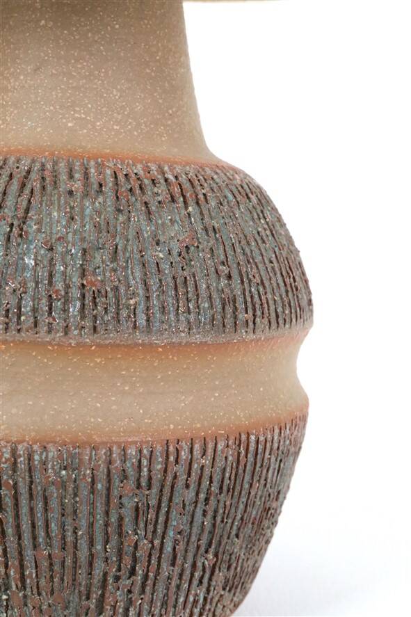 Handmade Søholm / Einar Johansen ceramic table lamp with jute lampshade / Mid-century Danish modern design / 1960s / 1970s