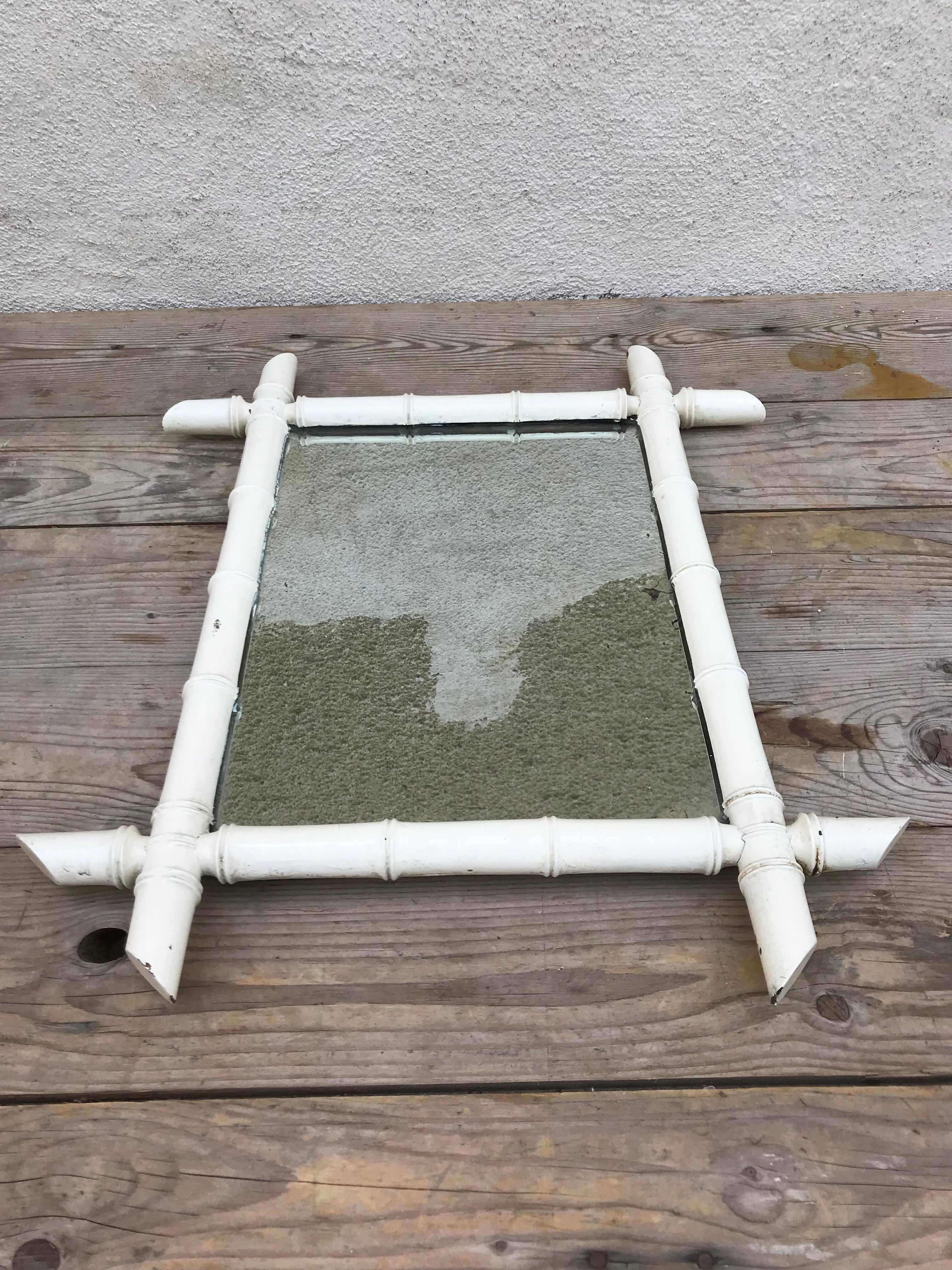 Mirror old wood bamboo 60s - 53x44cm
