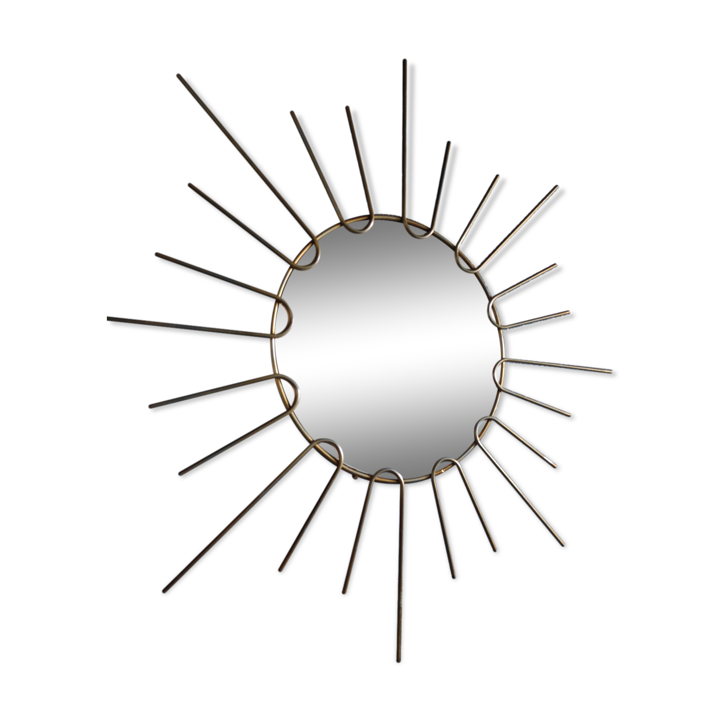 Miroir soleil mural avec métal doré vintage des années 60 42cm