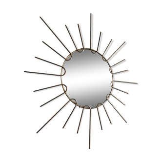 wall sun mirror with vintage gold metal from the 1960s 42cm