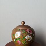 Bonbonnière en bois tourné décor floral peint à la main