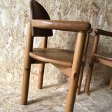 Pair of vintage brutalist armchairs in solid pine by Rainer Daumiller