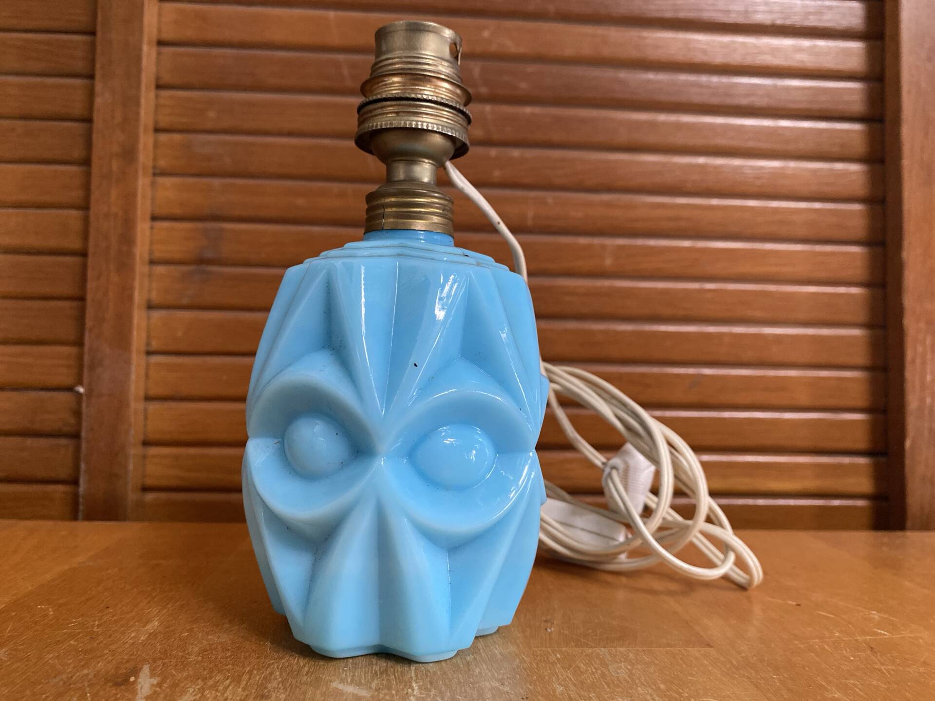 Foot of an old fair lamp chatard moulded blue glass vintage #e495