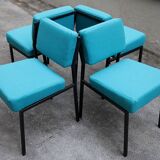 4 designer chairs, vintage 1962 (reupholstered) in the style of Pierre Guariche.