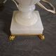 2 bedside lamps in white alabaster with lampshades.