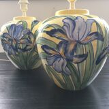Pair of Italian lamp bases with iris decor
