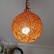 Orange ball hanging lamp with rope and rattan rope 1970