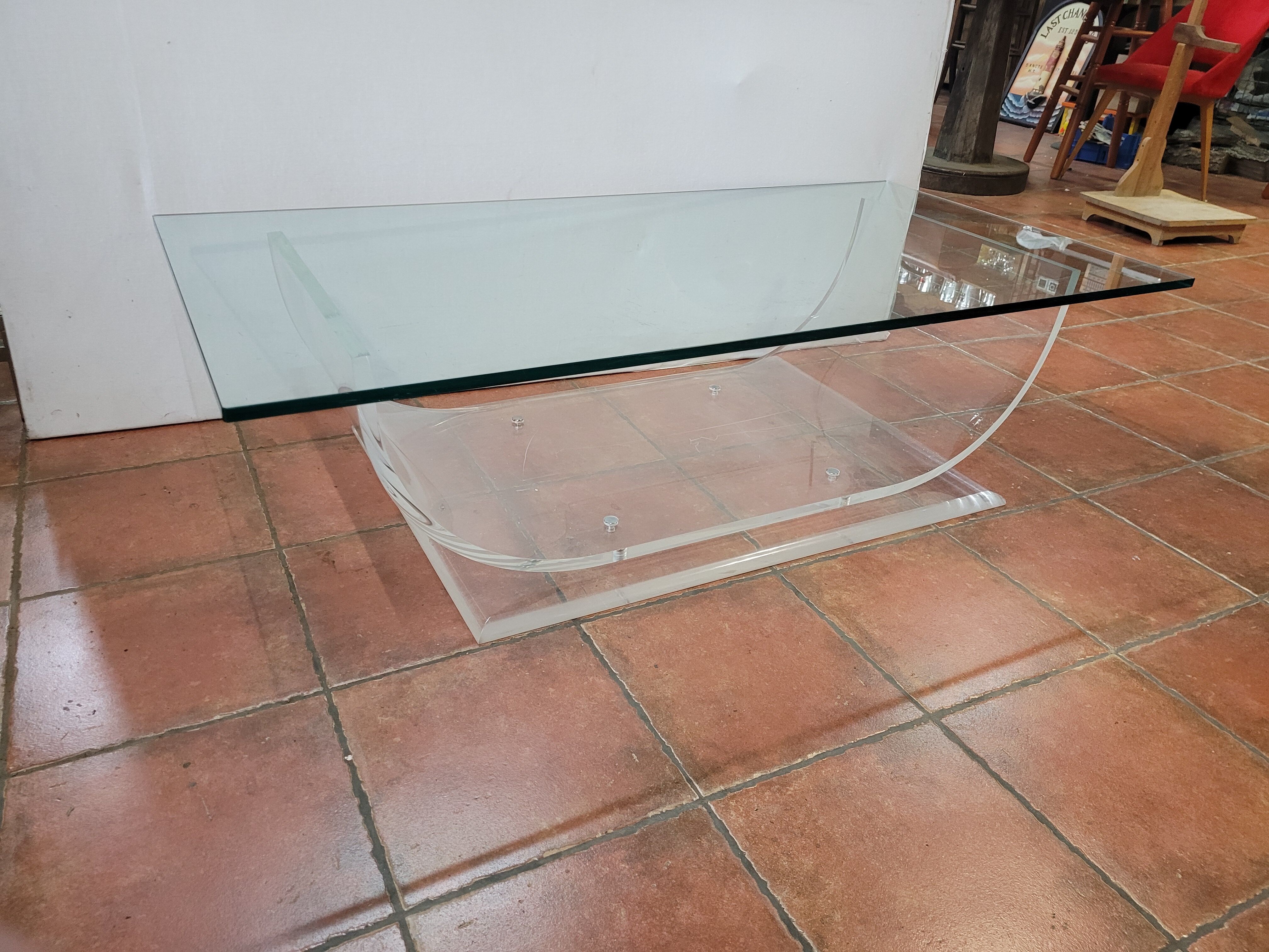Plexiglas coffee table glass top from the 70s, 140×70cms