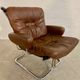 Vintage mid-century Scandinavian cognac leather lounge chair by Harald Relling