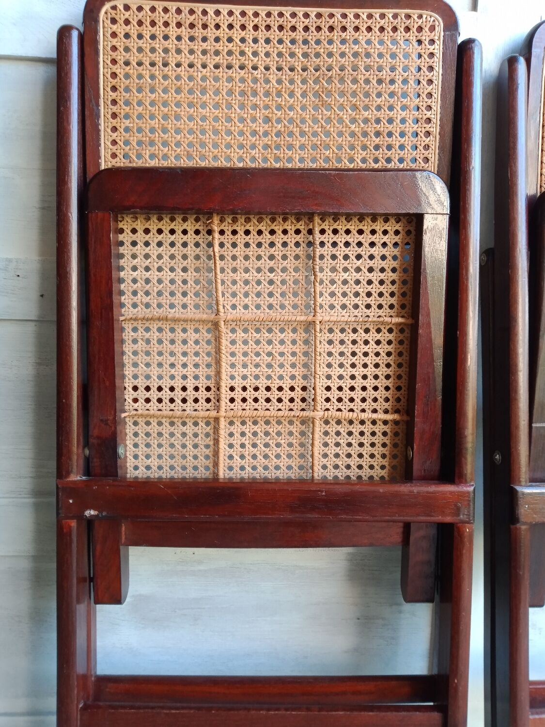 Vintage folding cane and wood chairs