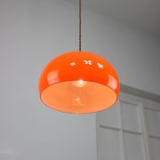 Mid-Century Italian Orange Glass and Brass Pendant Lamp
