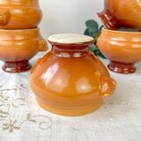 5 vintage Emile Henry lion's head onion soup bowls in ceramic - honey/brown gradient, made in France - traditional elegance