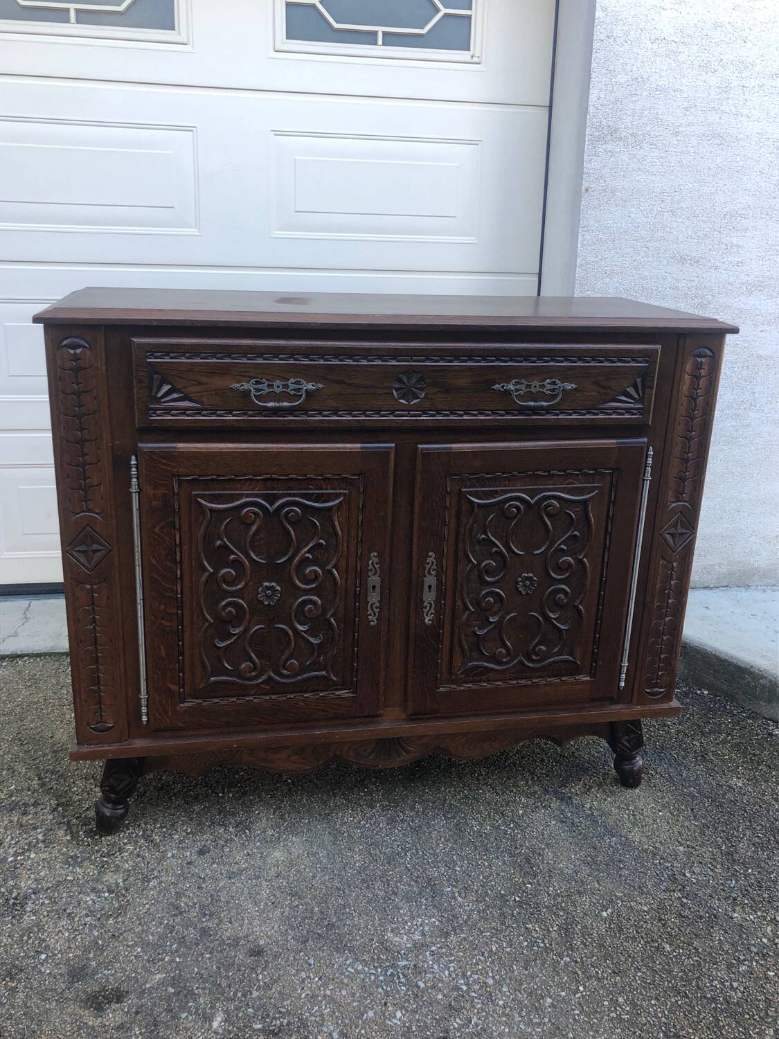 Antique solid wood sideboard with drawers and two doors