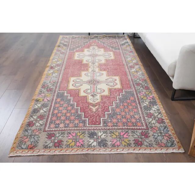 1970s Turkish Oushak Handmade Wool Cotton Pink Area Rug 127x276