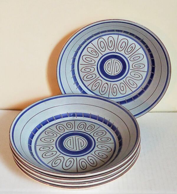 Cinq assiettes creuses céramiques M.B.F.A  PORNIC vintages service Daphné