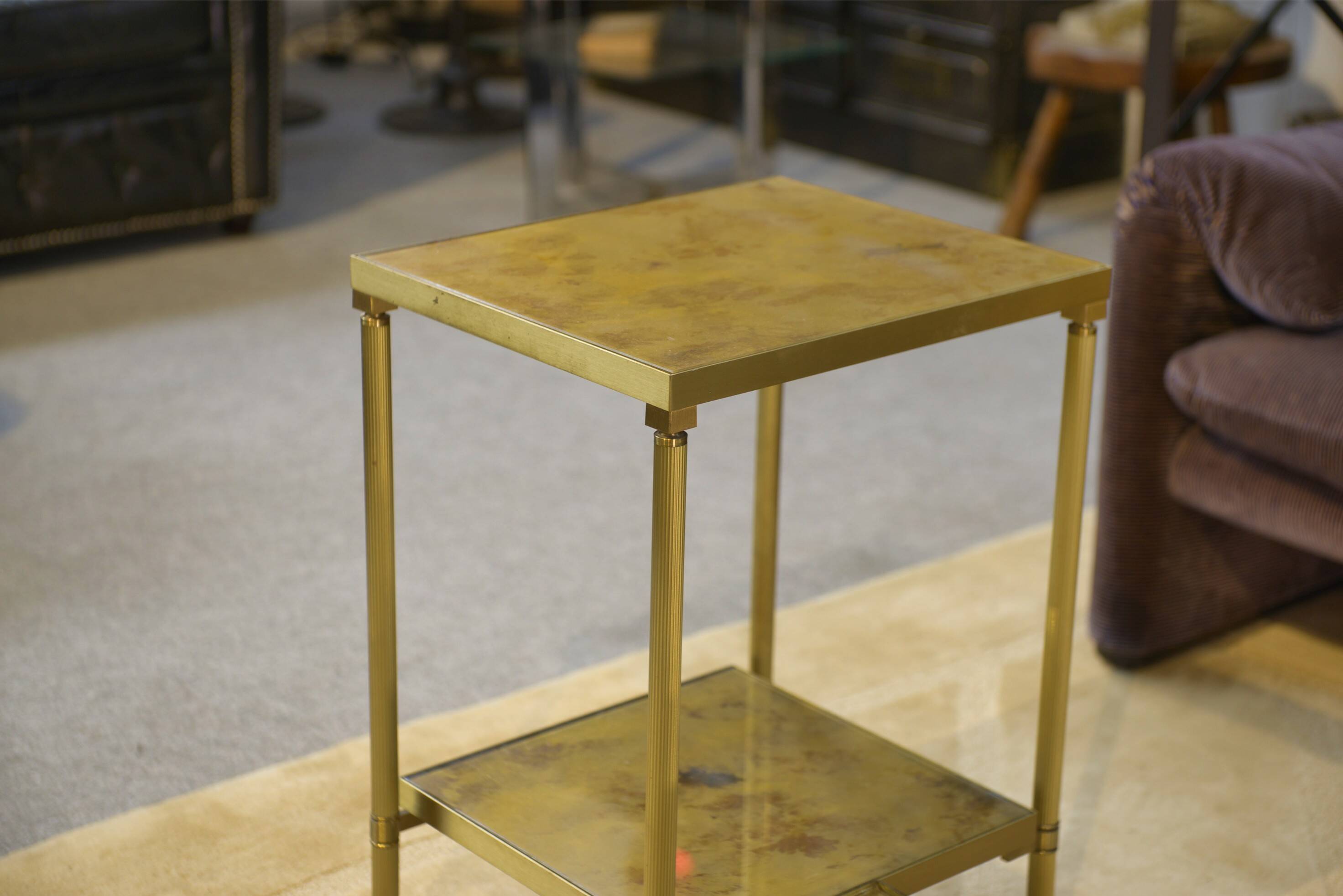 Néo-classical coffee table set with 2 side tables, mirrored glass, 1980s.