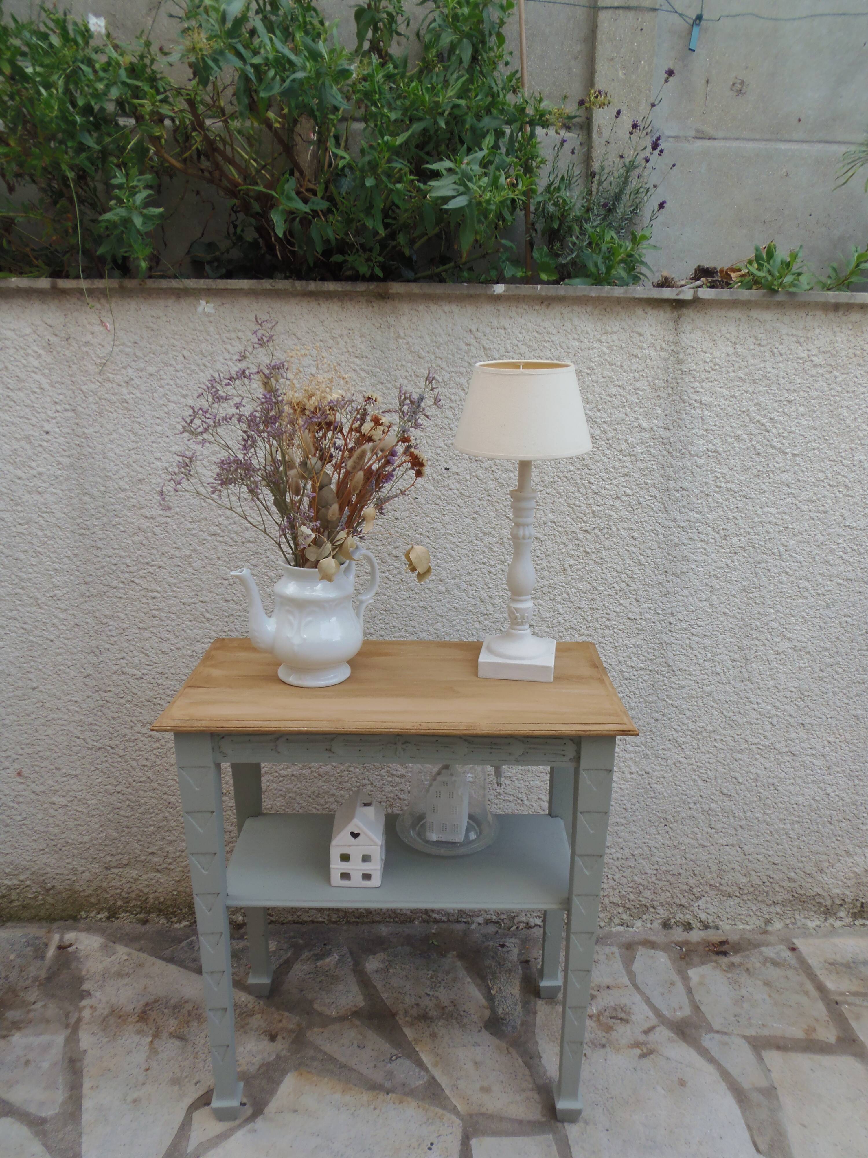 Vintage side table, reimagined in grey-green.