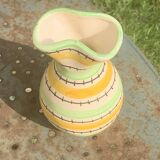 Green and yellow glazed ceramic vase, vintage pattern and design 1950/60