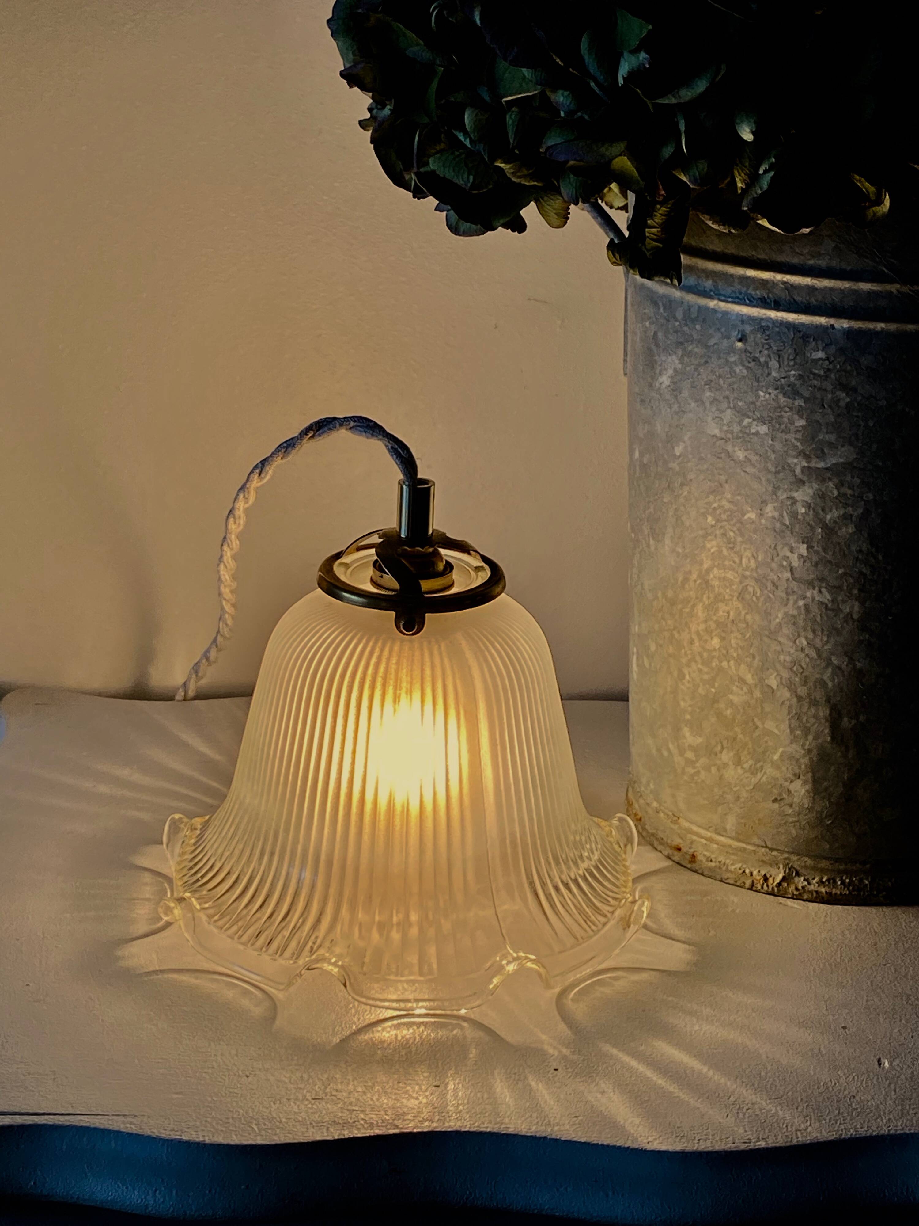 Holophane glass pendant light