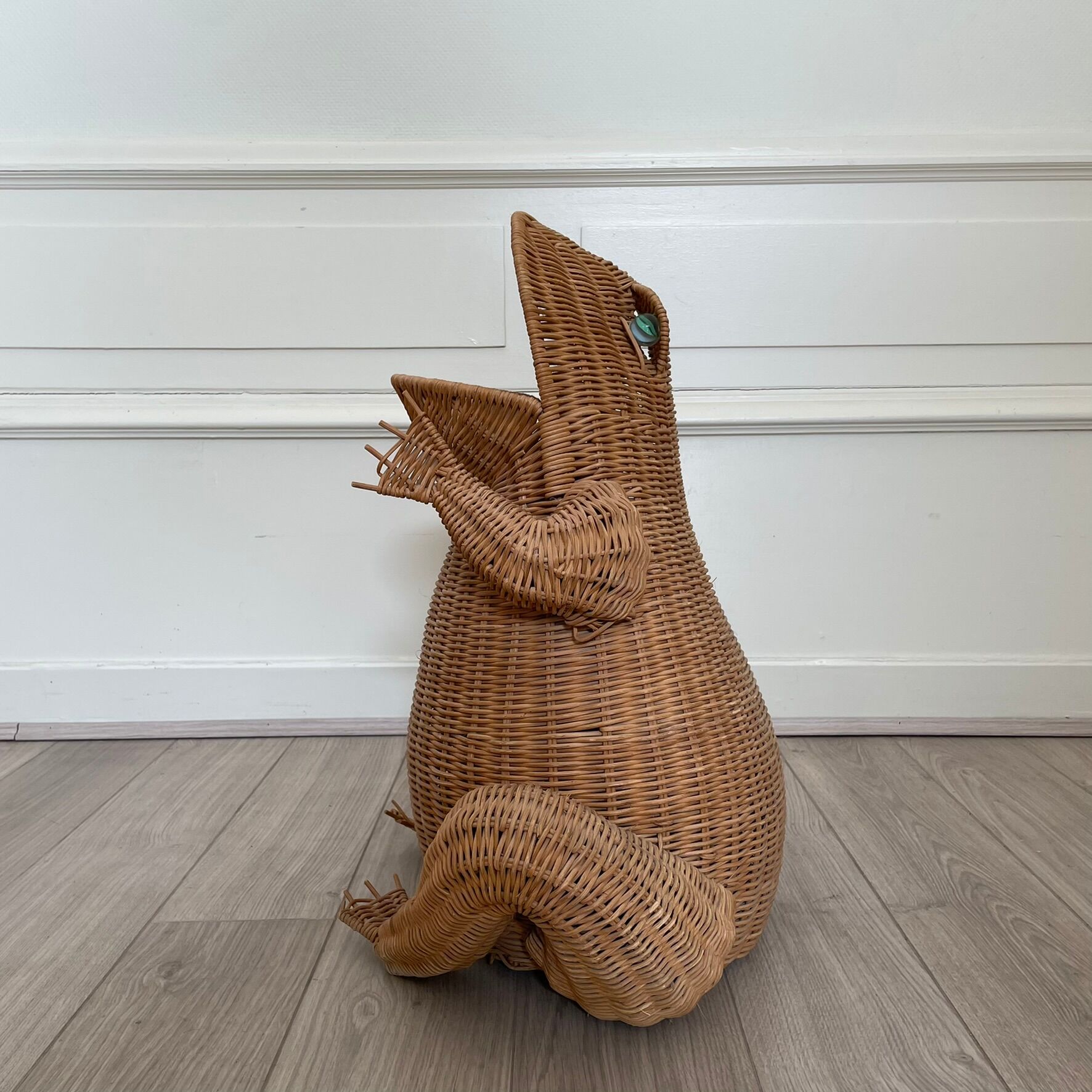 Wicker frog magazine holder by Olivier Cajan
