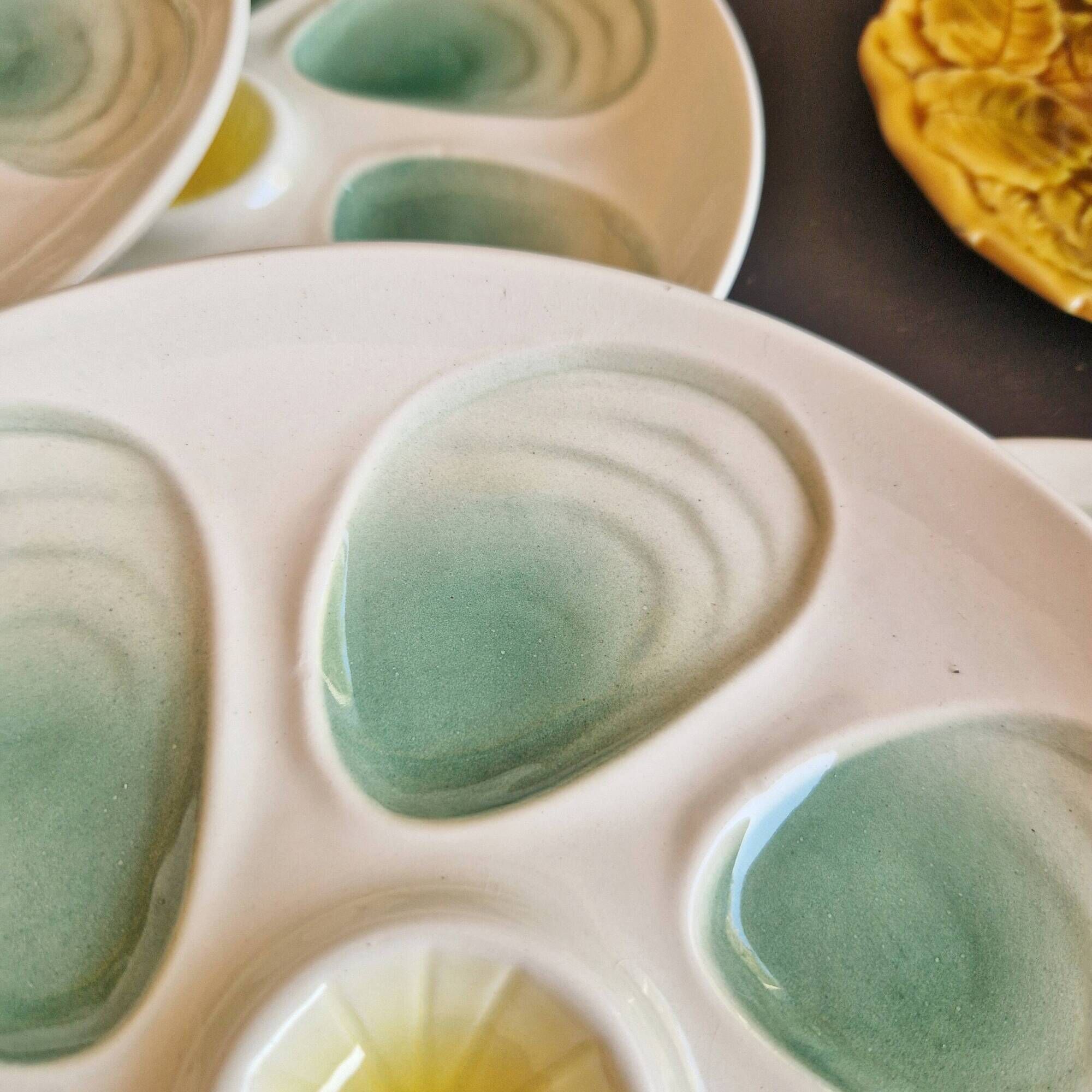 Set of 4 old oyster plates, SALINS pottery, France