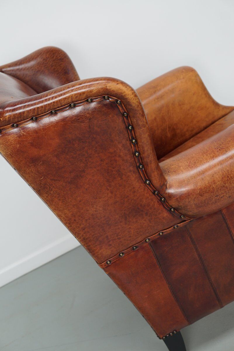 Vintage Dutch club chair in cognac leather, 1970s