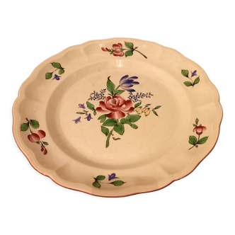 Large serving plate in Lunevile porcelain, flower model (pink tulip), early twentieth century