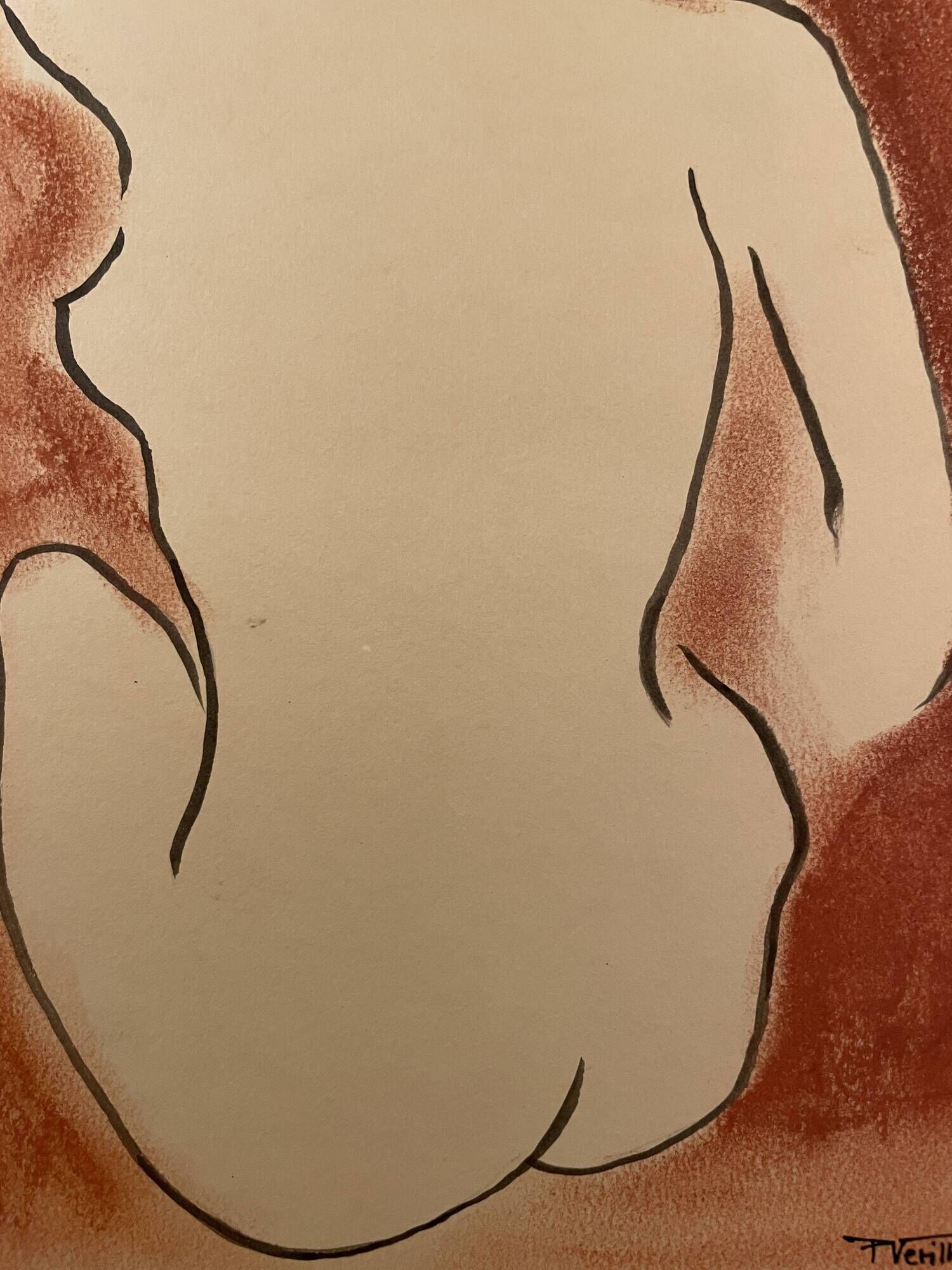 Signed painting in Chinese ink and art deco pastel, female portrait “the bath”