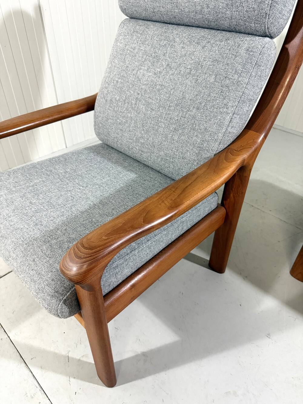 EMC Furniture teak highback easy chair & footstool Denmark 1970’s