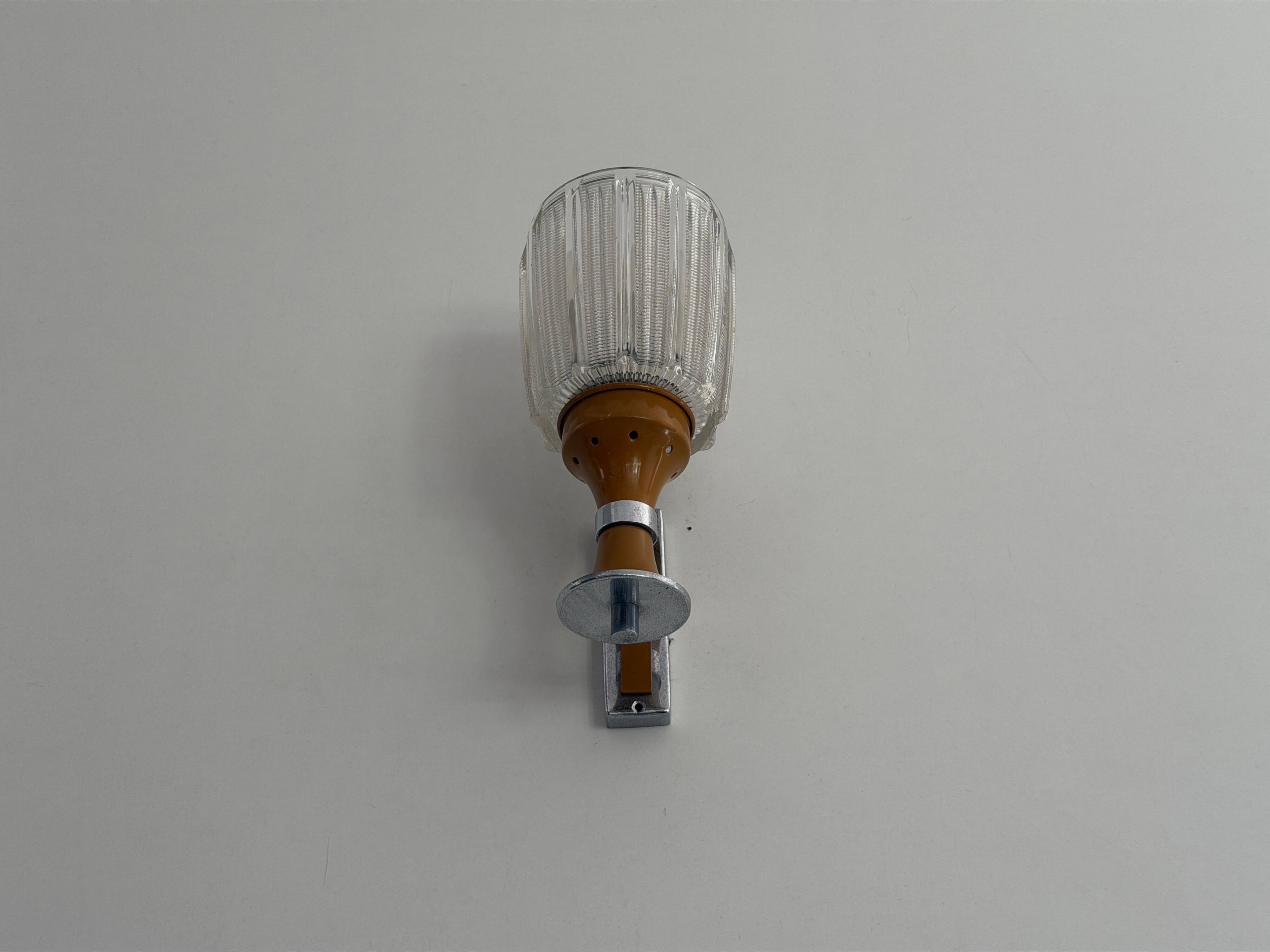 Mid-century glass and brown metal wall light, 1960, Italy