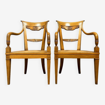 Pair of Directoire style armchairs - Consulate in blond walnut circa 1900