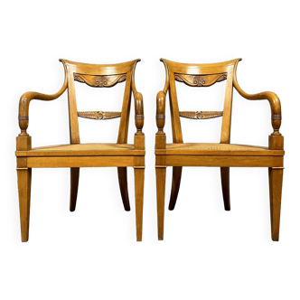 Pair of Directoire style armchairs - Consulate in blond walnut circa 1900
