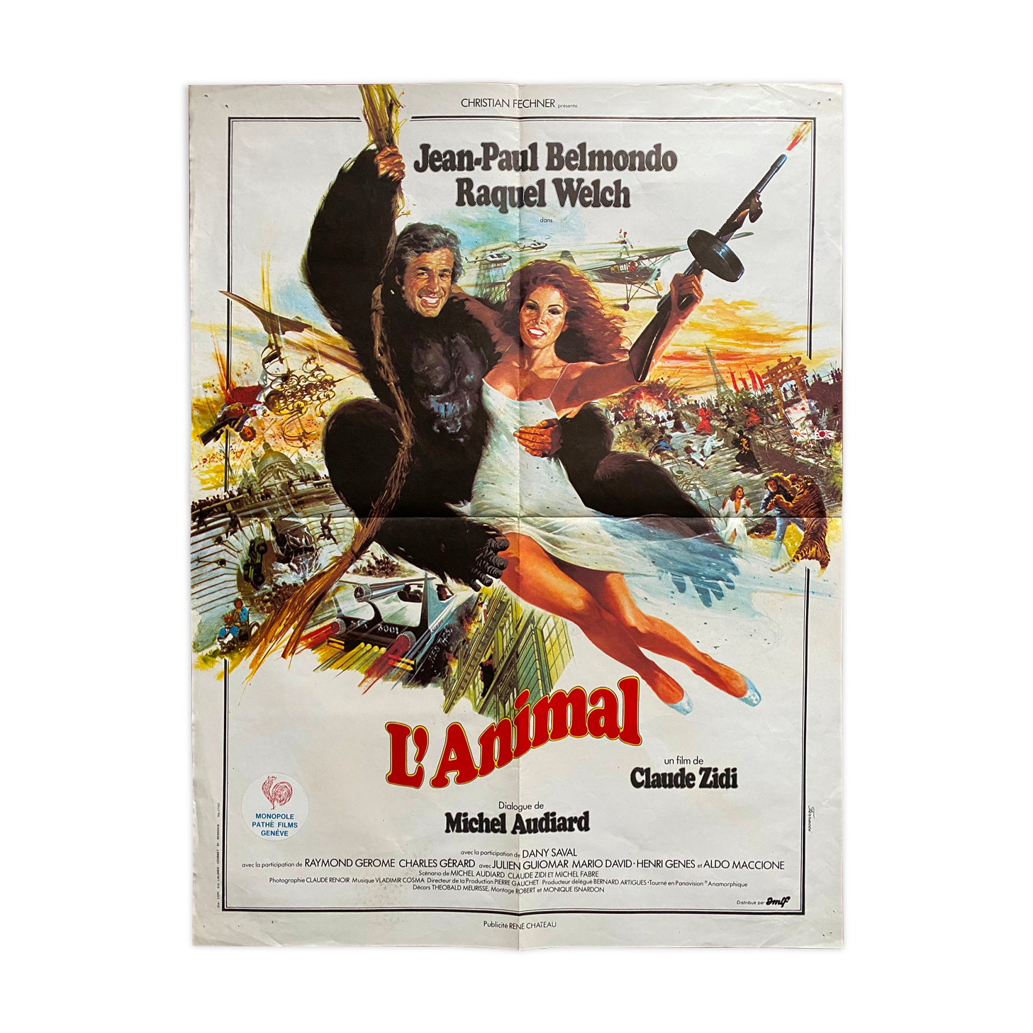 Affiche cinéma "L'Animal" Jean-Paul Belmondo, Raquel Welch 60x80cm 1977